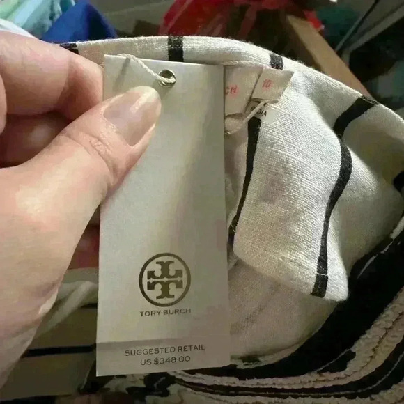 NWT Tory Burch Women's Size 10 Black Ivory Filipa Rayon Slub Stripe Tory Tunic - Picture 4 of 5